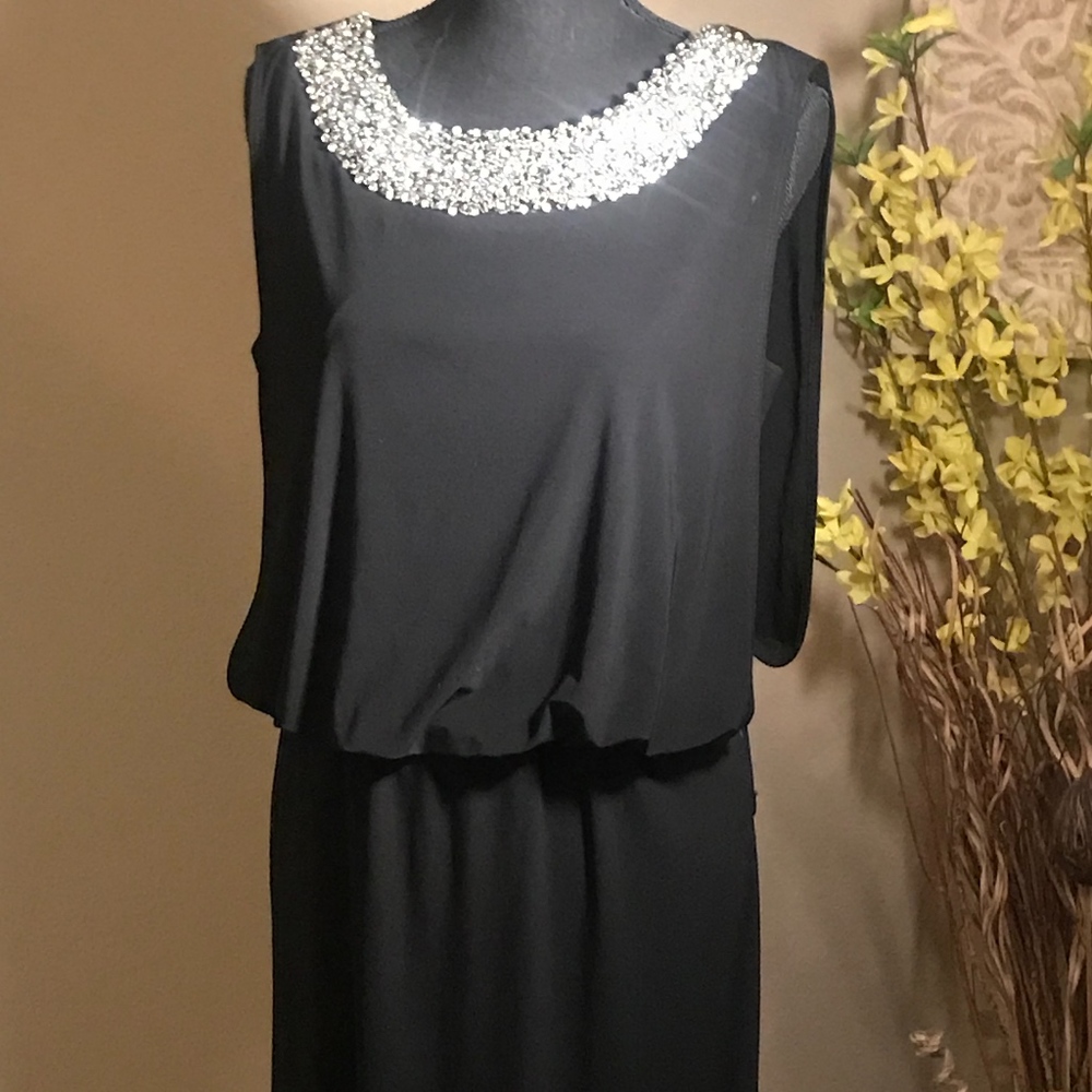 R&M Richards Long Beaded Neckline Gown